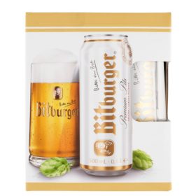   Bitburger Premium Pils sör Pack (4 x 0,5 l dobozos+ 1 pohár)