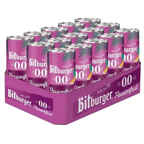 Bitburger 0,0% Passionfruit alkoholmentes sör 0,33 l dobozos