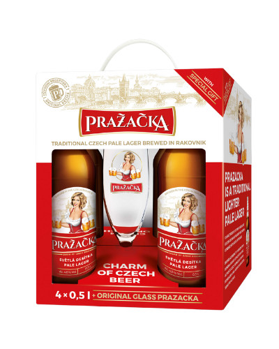 Prazacka Pale Lager sör Pack (4 x 0,5 l üveges sör+1 pohár)