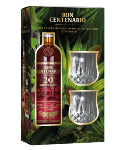Centenario 20 Fundación rum díszdoboz 2 pohárral 40% 0,7 L
